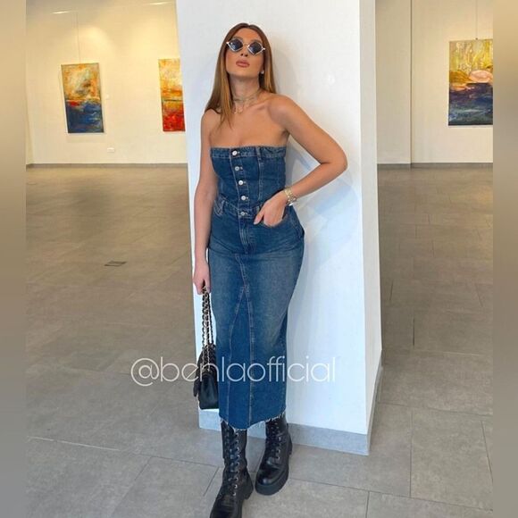 Zara RARE TRF DENIM DRESS NAVY BLUE - Picture 1 of 13